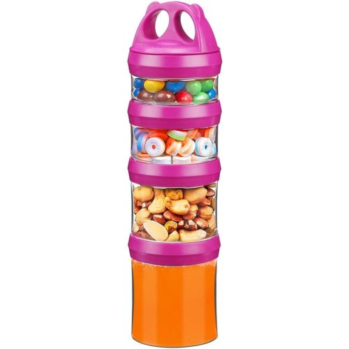 SELEWARE Portable Stackable Food Storage Containers for Snacks Formula Powder and Drinks Twist Lock System Airtight Leak-proof BPA and Phthalate Free 4 Piece Jars 31oz, Red