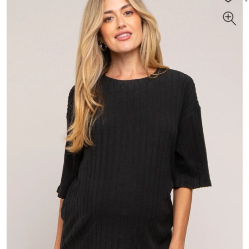 Black Ribbed Soft Short Sleeve Maternity Shorts Set– PinkBlush