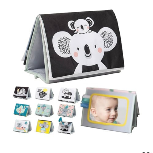 Taf Toys Tummy Time Toys High Contrast Baby Book. Fun, Interactive Crinkle Books for Babies with Mirror & Soft Koala Teether - Baby Tummy Time Book