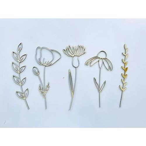 5PCS Wooden Wildflowers Wall Decals,Boho Nursery Wildflower Bedroom Decor,Flower Wall Decal for Kids Nursery Wall Art Bedroom Living Room Decor