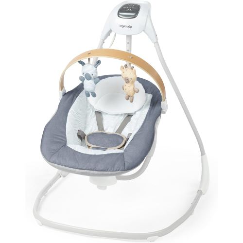 Ingenuity SimpleComfort Compact Soothing Swing, Rotating Bar, Rotating Seat, 6 Speeds, for Ages 0-9 Months, Up to 20 Pounds - Chambray