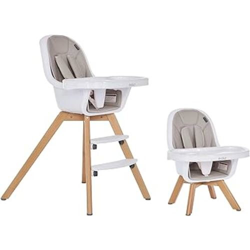 Evolur Zoodle 2 in 1 Baby High Chair in Light Grey, Easy to Clean, Adjustable and Removable Tray, Compact and Portable Convertible High Chair for Babies and Toddlers