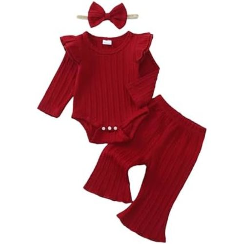 SUNNY PIGGY Newborn Baby Girl Clothes Infant Girls Outfits Ruffle Long Sleeve Romper Pants Set with Headband