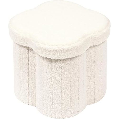 B FSOBEIIALEO Storage Ottoman Cube, Flowers Shaped Ottomans with Storage Foot Stool Footrest for Lving Room, Boucle Ottoman Seat for Dorm Room,Faux Teddy Fur, Cream White 12.6"x12.6"x12.6"