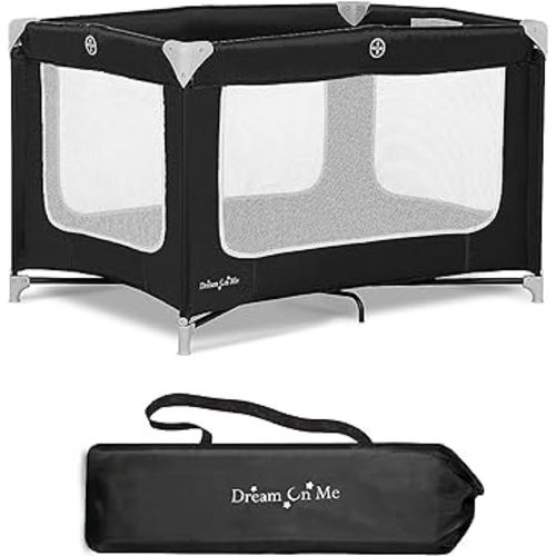 Dream On Me Zoom Portable Playard in Black, Lightweight, Packable and Easy Setup Baby Playard, Breathable Mesh Sides and Soft Fabric - Comes with a Removable Padded Mat