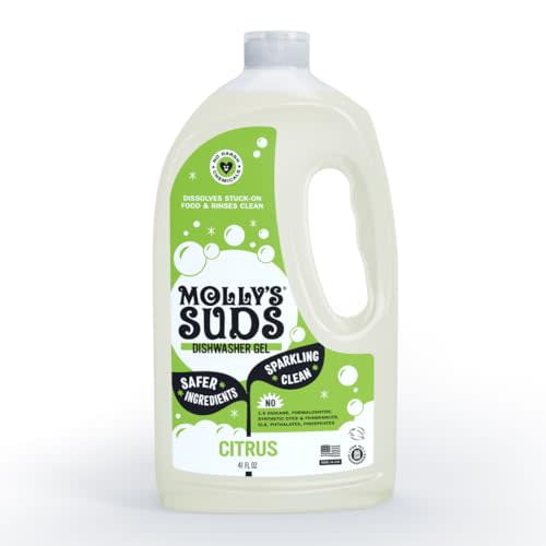 Molly's Suds Dishwasher Detergent Gel | Clean Dishwasher Detergent, Cuts Grease & Rinses Clean (Residue-Free) for Sparkling Dishes | 41 Fl Oz (Citrus)