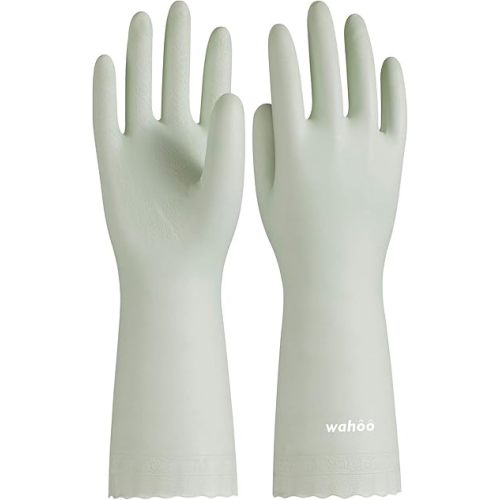 LANON wahoo Skin-Friendly Cleaning Gloves, Dishwashing Kitchen Gloves with Cotton Flocked Liner, Reusable, Non-Slip, Canary Green, Medium