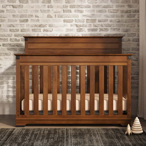 Child Craft Redmond 4-in-1 Convertible Crib, Rustic Iron Accents, 2 Mattress Heights, Coach Cherry