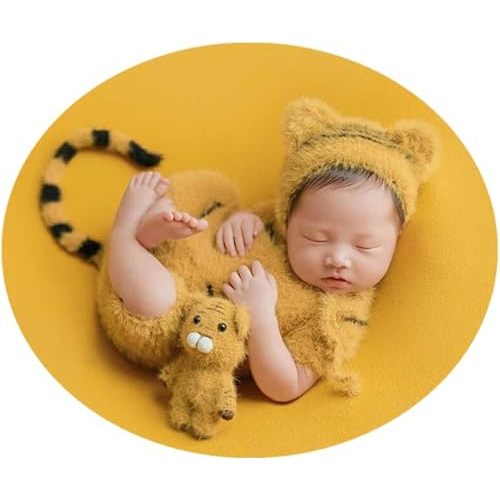 Vemonllas Newborn Photography Props Outfits Newborn Photo Props Girl Boy Baby Tiger Hat Romper Tail Baby Photo Shoot Prop