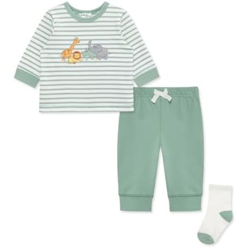 Little Me Baby Boys' 3-Piece Jogger Set, Crew Neck Shirt, Stripe Pant, and Coordinating Socks, 3 Months to 24 Months
