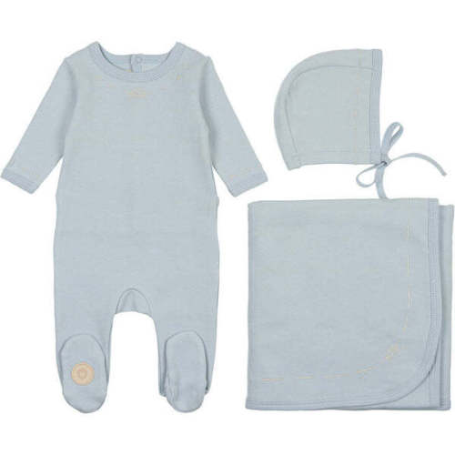 Soft Stitches Layette Set, Boys Niagara Blue - Mon Tresor Bebe | Maisonette
