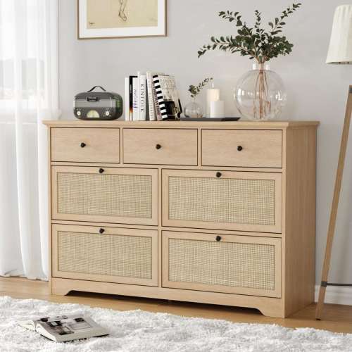 Boho Natural Rattan 7-Drawer Dresser