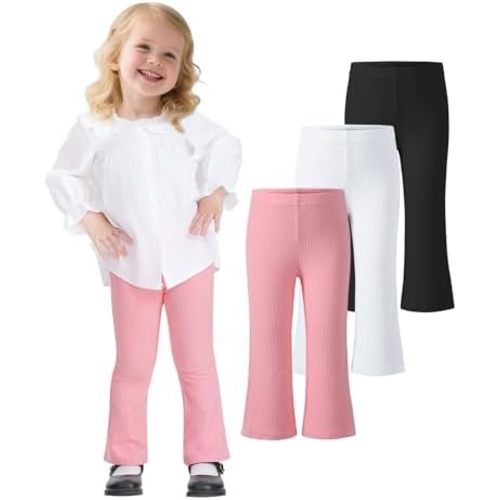 3 Pack Toddler Girl Flare Pants Baby Girls Ribbed Leggings Infant Bell Bottoms Clothes Size 18M-5T