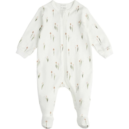 Baby Tulip Print Organic Cotton Fitted One-Piece Pajamas, 0-3M, Off White