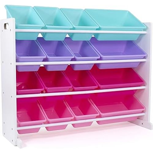 Humble Crew, White/Blue/Pink/Purple Extra-Large Toy Organizer, 16 Storage Bins
