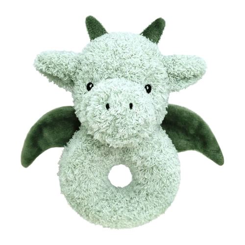 Baby Dragon Soft Rattle Toy, Plush Dinosaur Infant Shaker Rattle Easy-Grasp Stuffed Animal Toy, Gifts for Newborns Babies Toddlers Boys Girls, Green, 6 Inches