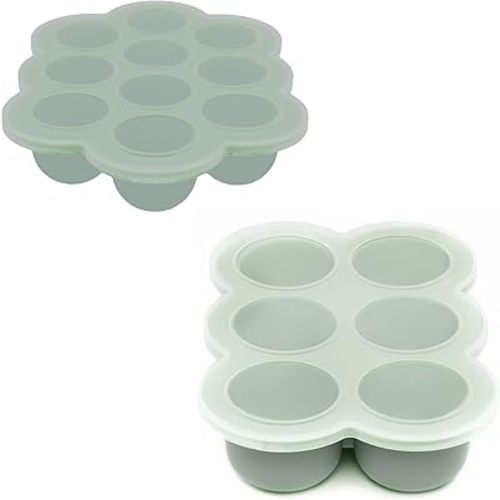 WeeSprout Silicone Baby Food Freezer Trays 2-Pack Bundle - Ten 1.5oz & Six 3oz Portions - Clip-on Lids - Homemade Purée & Breast Milk Storage