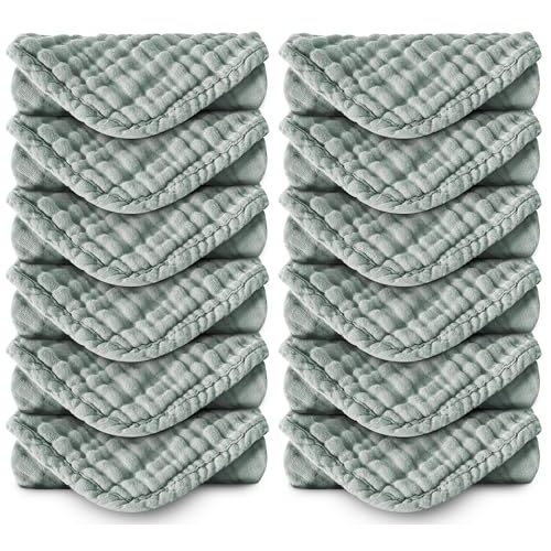 Spotted Play Muslin Burp Cloths 100% Cotton Large 20''x10'' Extra Soft and Absorbent Baby Wash Cloths Spit Up Rags - Baby Burping Cloth for Boys Girls Items(12 Pack Green)