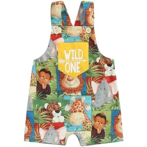 Pudcoco Baby Boys First Birthday Outfit Wild One Safari Jungle Zoo Animal Overall Shorts Bodysuit Romper