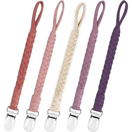 Braided Pacifier Clips Baby Girl, Binky Clips Pacifier Holder with Handmade Teething Straps Unisex Design Smoother Pacifier Clip Fits All Pacifiers for Shower Birthday Gifts