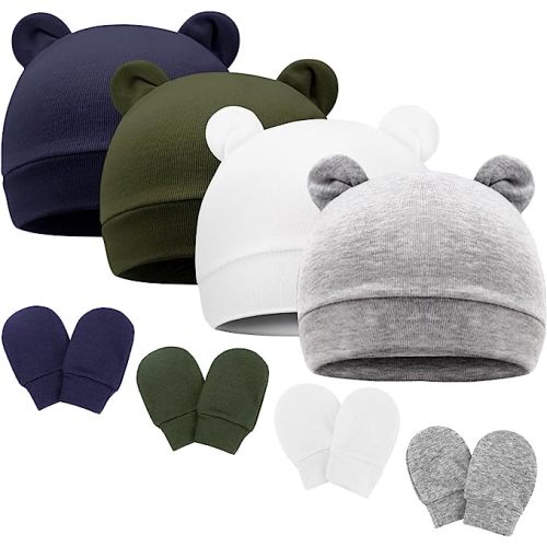 Amazon.com: BQUBO Newborn Baby Hats Bear Ears and Mittens Sets Preemie Cotton Caps Baby Boy Girl Infant Hospital Beanie for 0-3 Months: Clothing, Shoes & Jewelry
