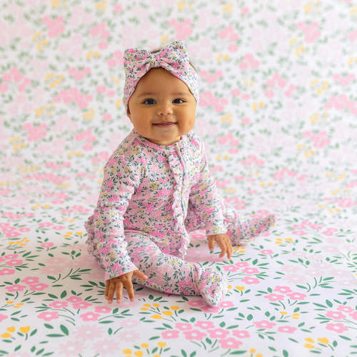 Meadow Haze Pointelle Footie Ruffled Zippered One Piece