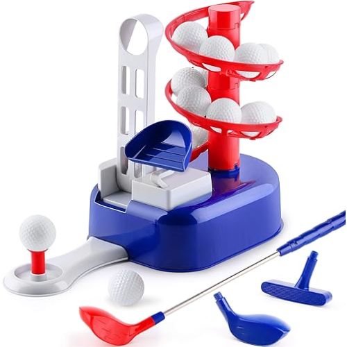 iPlay, iLearn Kids Blue Golf Toy Set W/Left & Right Club Head, Boy Outdoor Sport Toy Age 3-5, Toddler Indoor Golf Ball Game, Child Active Exercise Yard Play, Birthday Gifts for 4 6 7 8 Year Olds Girl