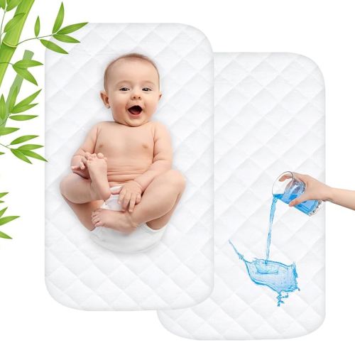 Waterproof Bassinet Mattress Pad Protector Cover Compliable with MMBABY and Milliard Bassinet, Ultra Soft, Breathable and Comfortable, 2 Pack