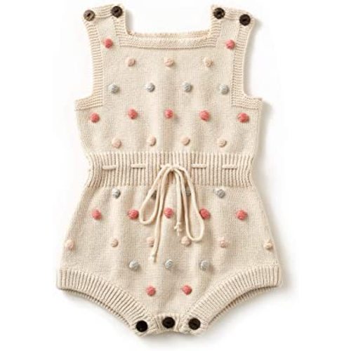 Simplee kids Baby Girl Kint Romper Fall Sleeveless Pompoms Rompers Newborn Little Girl Overall Jumpsuit Outfits 3-6 months