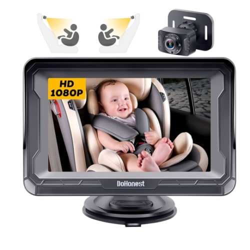 DoHonest Baby Car Camera HD 1080P - Rear-Facing Car Baby Monitor with Night Vision, Adjustable View Angle, Easy Setup, Anti-Glare Display, Safety for Kids & Infants