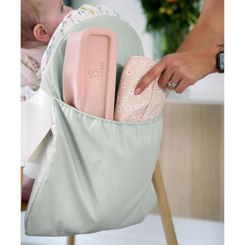 Highchair Handy Pocket Pouch, Compatible with IKEA Antilop Highchair, High Chair Accessories, Wipeable and Waterproof Material, One Large Pouch with an Internal Zip Pocket-(Sage)