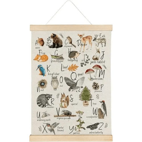 Qvapt Woodland Alphabet Poster,Woodland Classroom Decor,Woodland Art,Woodland Alphabet Canvas,Woodland Animal Alphabet 12x16 Print Wall Art Classroom Posters with Hanger