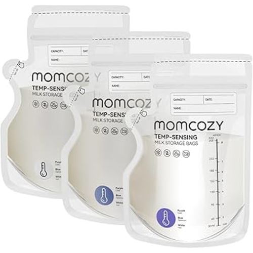 Momcozy Breastmilk Storage Bag, 8Oz, Temp-Sensing Color Change 120 Count Breast Milk Bags with Pour Spout, Milk Bag Self Standing for Breastfeeding, No Leak Presterilized for Freezer