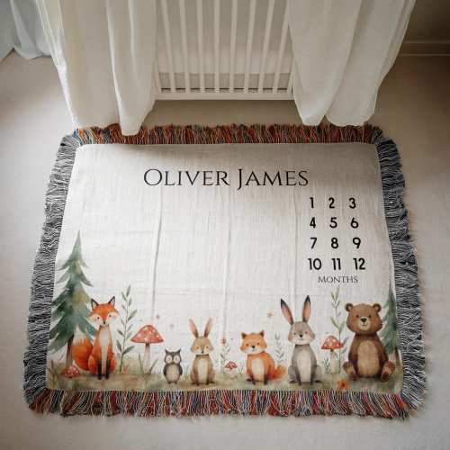 Woodland Milestone Blanket Woodland Nursery Decor Woodland Monthly Baby Blanket Woodland Baby Shower Gift Woodland Baby Blanket for Pictures