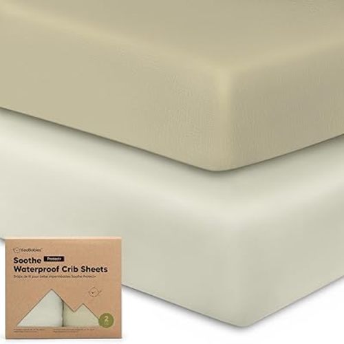 2-Pack Waterproof Crib Sheets for Girl, Boy - Organic Cotton 52X28 Fitted Crib Sheets Neutral, Crib Mattress Protector Sheets, Soft Toddler Bed Sheets, Washable Infant Fitted Baby Crib Sheets(Lichen)