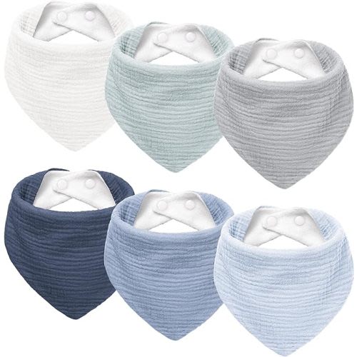 Muslin Baby Drool Bibs 6Pack Soft Triangular Adjustable Baby Bandana Bibs for Unisex Girls & Boys - Blue