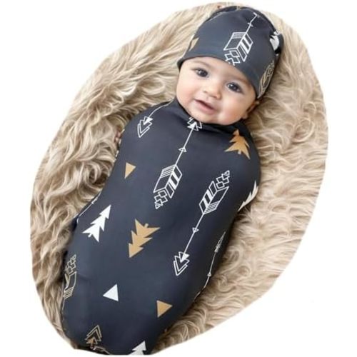 Galabloomer Newborn Swaddle Blanket with Beanie Set Baby Boy Receiving Blanket Rainbow