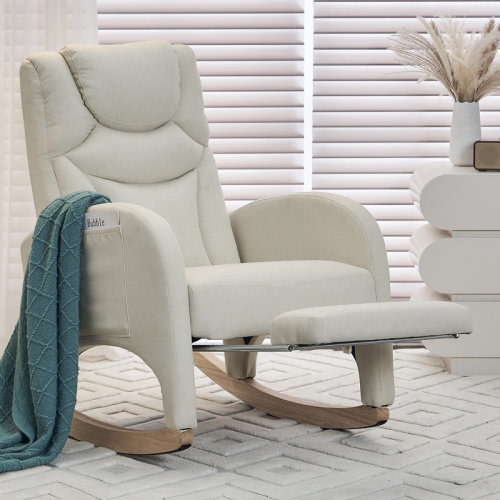 Isabelle & Max™ Comfortable Cotton Linen Nursery Rocking Chair With Adjustable Footrest - Dark Gray | Wayfair