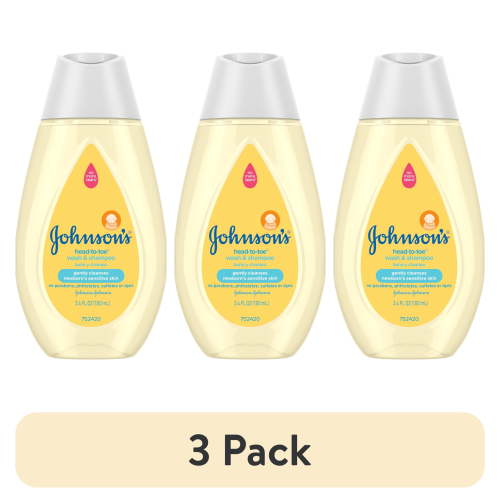 (3 pack) Johnsons Head-To-Toe Tear Free Infant Baby Bath Body Wash Soap and Shampoo, Trial Size, 3.4 fl. oz
