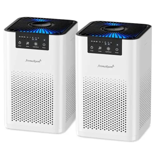 AromaRoom Air Purifiers for Bedroom, Hepa Air Purifiers for Home Pet Pee Smell with Aromatherapy, Quiet 360° Airflow Air Cleaner 3-in-1 Filter for Office, Dorm, Apartment, Kitchen, AP102-White, 2Packs