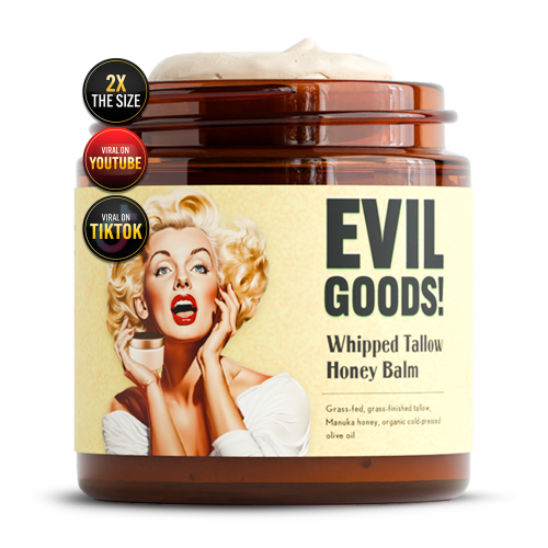 EVIL GOODS! Whipped Beef Tallow and Manuka Honey Balm, 4oz, Organic Face Cream, Moisturizer, Body Lotion, Skin Care and Lip Balm