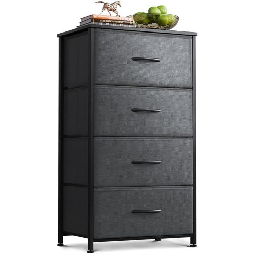 AODK Dresser for Bedroom with 4 Storage Drawers, Small Dressers Chest of Drawers Fabric Dressers with Sturdy Steel Frame, Dresser for Closet with Wood Top, Dark Grey