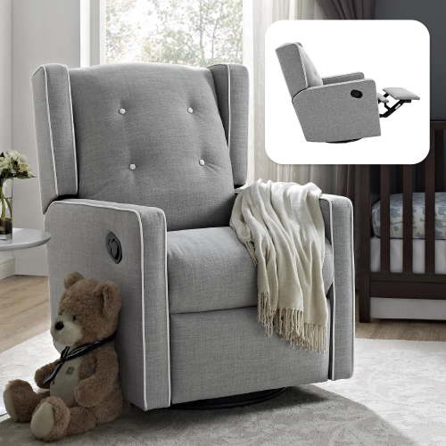 Baby Relax Mikayla 4-in-1 Swivel Glider Rocker Recliner Chair, Gray Linen