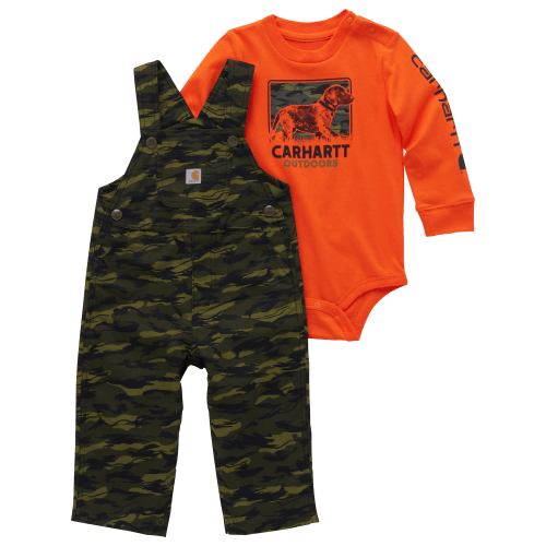 9 month- Carhartt Long-Sleeve Bodysuit and Canvas Print Overalls Set for Babies