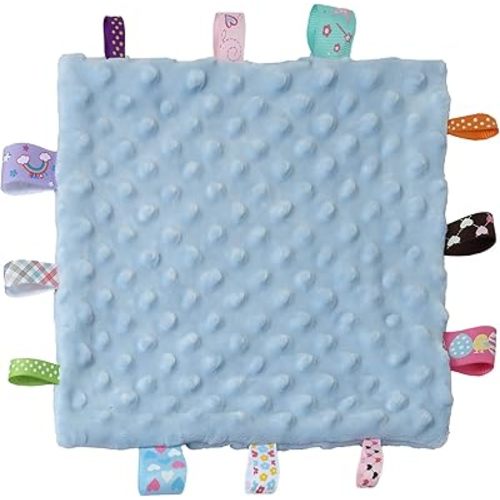 CREVENT Tag Security Blankets for Babies, Soft Small Loveys for Boys, Baby Comforter Sensory Blanket, Great Gifts for Birthday Baby Shower (10"X10" Blue Tag)