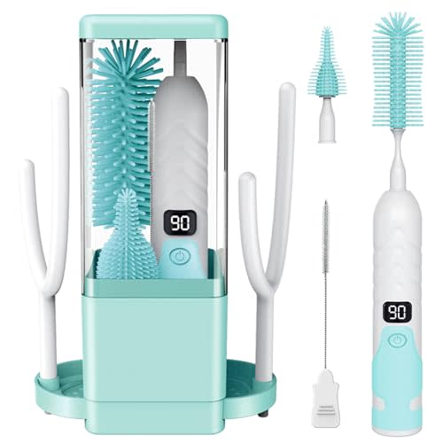 Electric Bottle Brush Cleaner,Electric Baby Bottle Brush Cleaner, Baby Bottle Washer,8 in 1Automatic Bottle Cleaner Brush Set,Green