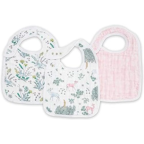 aden + anais Baby Drool Bibs Soft and Absorbent 100% Muslin Cotton Adjustable Bandana Snap Bibs Set for Boys and Girls, 3 Pack, Forest Fantasy