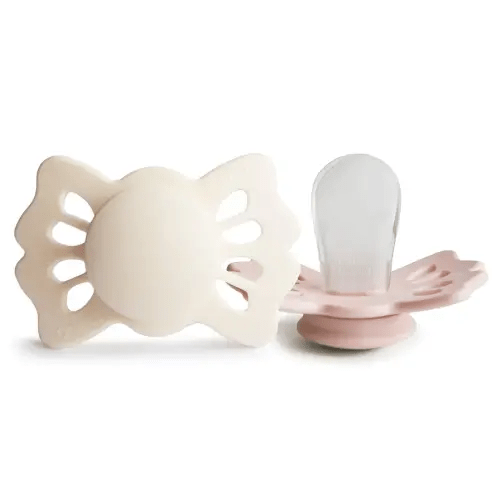 FRIGG Lucky Symmetrical SilkySoft Silicone Baby Pacifier | Made in Denmark | BPA-Free (Cream/Blush, 0-6 Months)