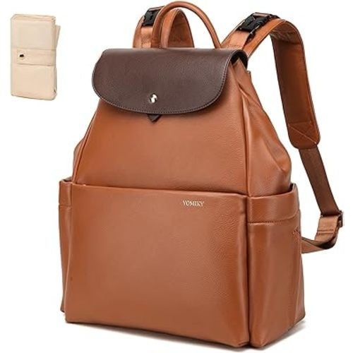 Leather Diaper Bag Backpack for Women with Changing Pad and Multiple Pockets. Stylish and Functional