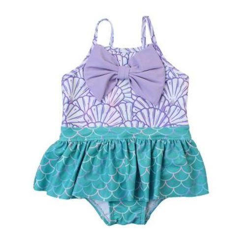 Rufflebutts Baby Girls Upf50+ Big Bow Skirted One Piece - Magical Mermaid, 6-12m